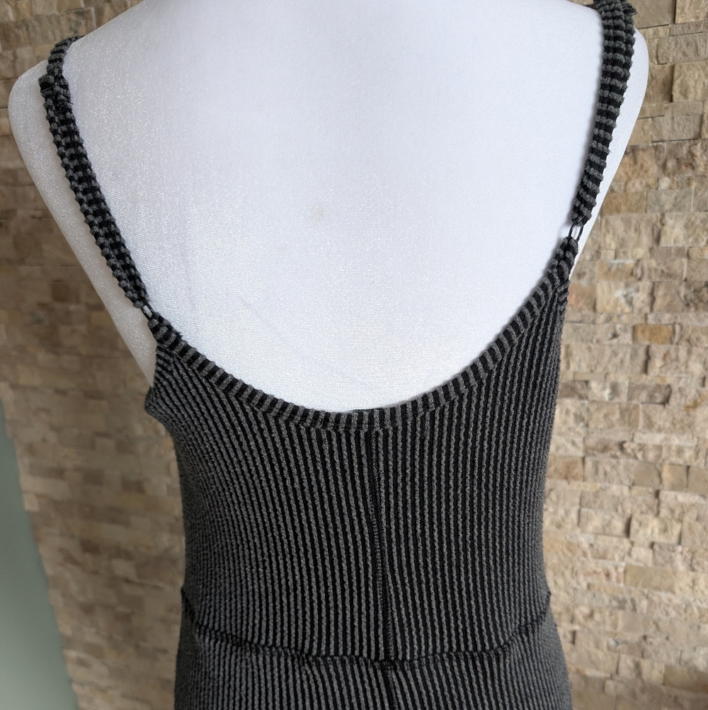 Ribbed Grey Black Cami Pant Wide Leg Jumpsuit Loungewear Elevated Basic Sz Large image 4